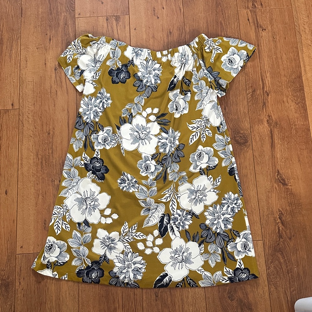 Off-Shoulder Floral Dress in Mustard